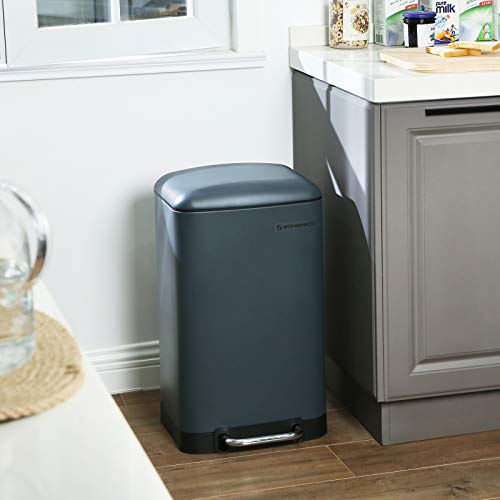 Rubbish Bin, 30 L Kitchen Bin, Steel Pedal Bin with Inner Bucket and Lid, Soft Closure, Odour Seal for Kitchen, Living Room, Smoky Grey