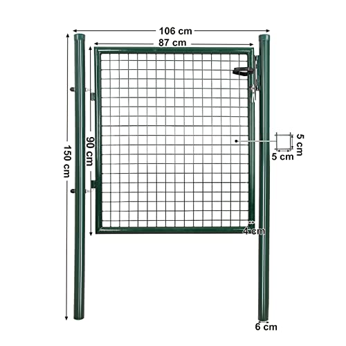 Garden Gate, Galvanised Steel, Sturdy and Durable, Lockable, 87 x 100 cm (Side Columns Not Included), 5 x 20 cm Mesh Grid, Green