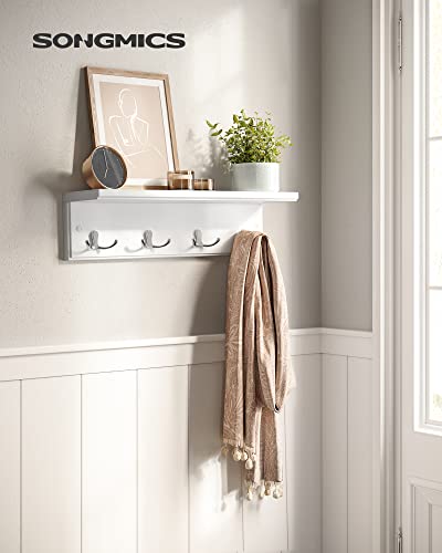 Wall-Mounted Coat Rack with 4 Metal Dual Hooks, Wooden Wall Hook Rack for Bedroom, Entryway, Bathroom, Kitchen, Living Room, White