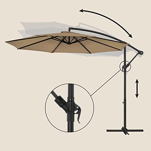 Cantilever Garden Patio Umbrella with Base, 3 m Offset Parasol, Banana Hanging Umbrella, Sunshade with Protection UPF 50+, Crank for Opening Closing, Taupe