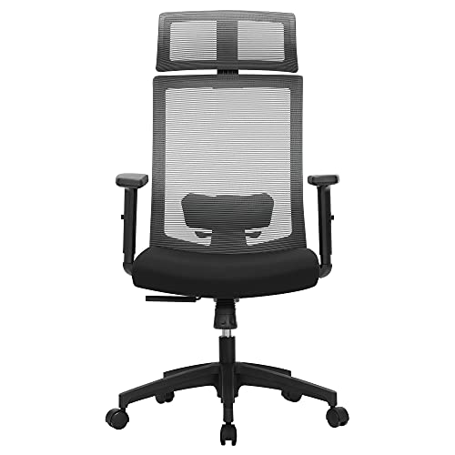 Ergonomic Office Chair, Mesh Computer Armchair, Lumbar Support, Adjustable Headrest and Armrests, Adjustable Backrest Lockable Up to 120°, Grey