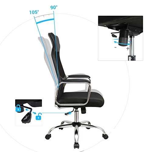 Office Chair Mesh Desk Chair Ergonomic Computer Chair Breathable Back with Head and Lumbar Support Height Adjustable up to 140 kg Black