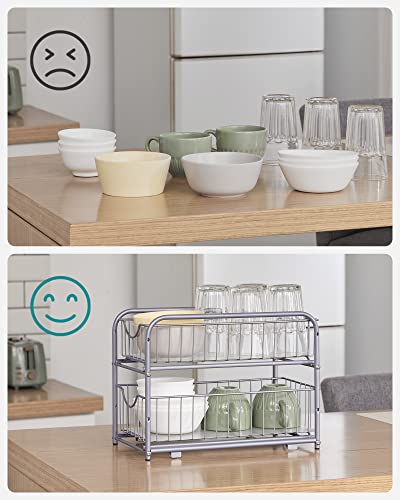 Kitchen Organiser, 2 Pull-Out Drawers for Cabinets, Stackable Drawer Organiser, for Kitchen, Bathroom, Silver