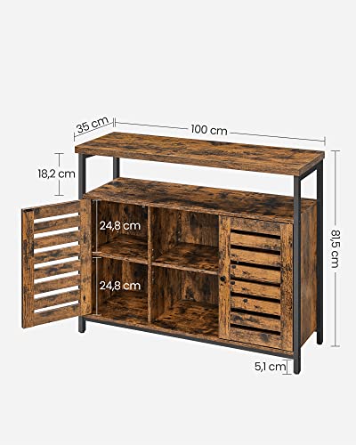 Floor Standing Cabinet, Kitchen Storage Cabinet with Cupboard and Shelves, Louvred Doors, for Dining Room, Living Room, Hallway, Bedroom, Rustic Brown and Black