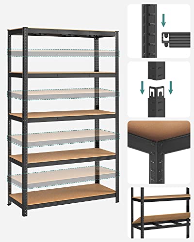 5-Tier Shelving Unit, Steel Shelving Unit for Storage, Tool-Free Assembly, for Garage, Shed, Load Capacity 875 kg, 60 x 120 x 200 cm, Black