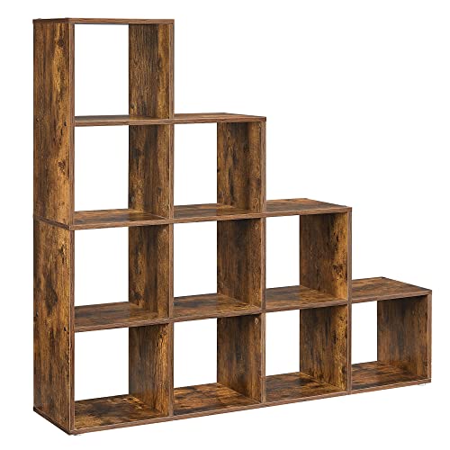 Bookshelves, 10-Cube Bookcase, Room Divider, Display Freestanding Shelf, with 10 Compartments, 129.5 x 29 x 129.5 cm, for Living Room, Bedroom, Study Room, Rustic Brown