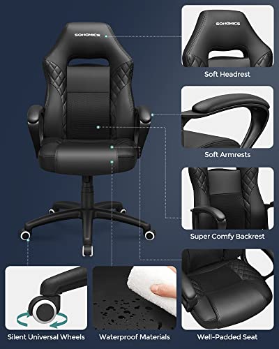 Racing Sport Office Chair with Tilt Function Computer Desk Swivel Chair PU Black