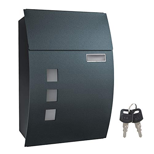 Mailbox, Wall-Mounted Lockable Post Letter Box with Viewing Windows, Nameplate, and Keys, Easy to Install, Anthracite Grey