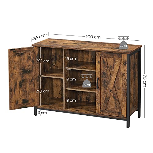 Buffet Table, Sideboard, Storage Cabinet with Cupboard and Shelves, Barn Doors, for Dining Room, Kitchen, Living Room, Hallway, Industrial, Rustic Brown and Black