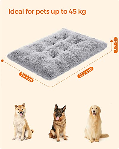 Dog Bed, Dog Cushion, Fluffy Dog Mat, Long Plush, 122 x 74 cm, Soft Padding, Machine Washable, Dog Basket, Multifunctional, Portable, Light Grey