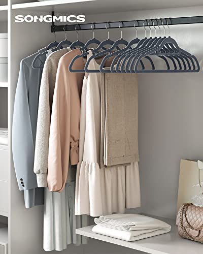 Velvet Hangers, Set of 20 Clothes Coat Hangers, Non-Slip, with Tie Bar and 360° Swivel Hook, Space-Saving, 0.6 cm Thick, 43.5 cm Long, for Dresses Trousers, Light Grey