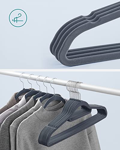 Velvet Hangers, Set of 20 Clothes Coat Hangers, Non-Slip, with Tie Bar and 360° Swivel Hook, Space-Saving, 0.6 cm Thick, 43.5 cm Long, for Dresses Trousers, Light Grey