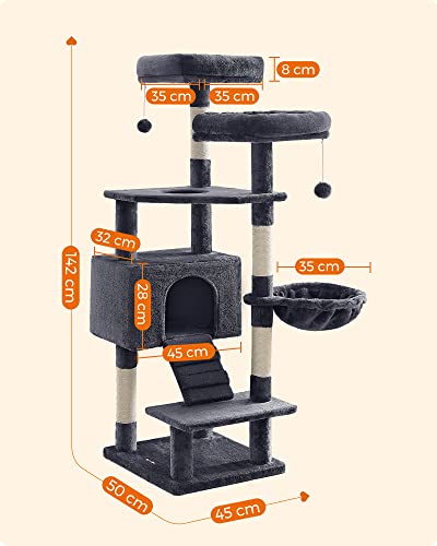 Cat Tree, Cat Tower 142 cm, Cat Activity Centre, Smoky Grey