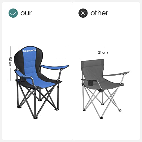 Foldable Camping Chair, with Comfortable Sponge Seat, Cup Holder, Heavy Duty Structure, Max Load Capacity 250 kg, Outdoor Chair, Blue