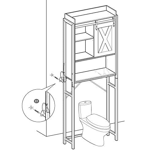 Over-the-Toilet Storage, Bathroom Oragniser Rack, for Washing Machine, with Small Cabinet, Steel Frame, Easy Assembly, Industrial, 64 x 24 x 171 cm, Rustic Brown and Black