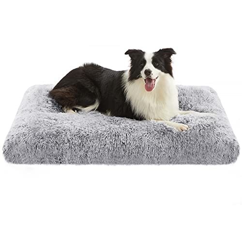 Dog Bed, Dog Cushion, Fluffy Dog Mat, Long Plush, 110 x 73 cm, Soft Padding, Machine Washable, Dog Basket, Multifunctional, Portable, Light Grey