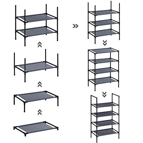 4-Tier Shoe Rack, Set of 2 Shoe Storage Organiser with Metal Frame, Non-Woven Fabric Layer, for Hallway, Bedroom, Living Room, 45 x 28 x 80 cm, Grey