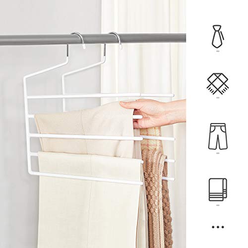 Trousers Hangers, 5-Bar Clothes Hangers, Set of 4, Space-Saving, Open-Ended, Non-Slip Trousers Organisers for Jeans Towels Scarves, White