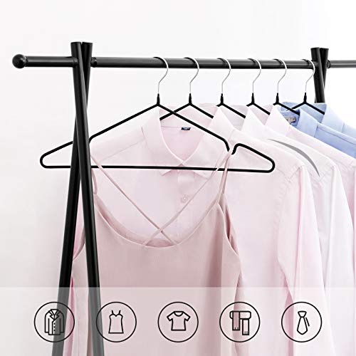 Clothes Hangers, Pack of 20, Metal Jacket Hangers, Thin and Non-Slip, Diameter 4 mm, Space-Saving, 360° Rotating Hook, Black