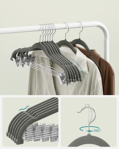 Trouser Hangers, Set of 12 Velvet Hangers with Adjustable Clips, 42.5 cm Long, Non-Slip, Space-Saving, for Skirts, Coats, Dresses, Grey