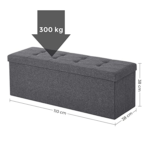 Songmics Bench with Storage Space, Seat Chest, Storage Box, Foldable, Max. static load capacity 300 kg, with metal divider grid, 120 L, 110 x 38 x 38 cm, imitation linen