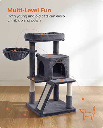 Cat Tree, Cat Tower, Widened Perch for Large Cats, Smoky Grey