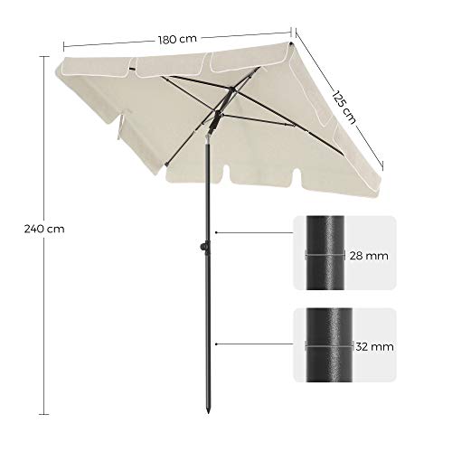 Rectangular Balcony Parasol 1.8 x 1.25 m, UPF 50+ Protection, Tilting Sunshade, PA-Coated Canopy, Carrying Bag, Garden Terrace, Base Not Included, Beige