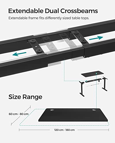 Electric Desk, Height-Adjustable, Desk Stand, Table Frame with Motor, 120 x 60 x (73-114) cm, Steel, Black