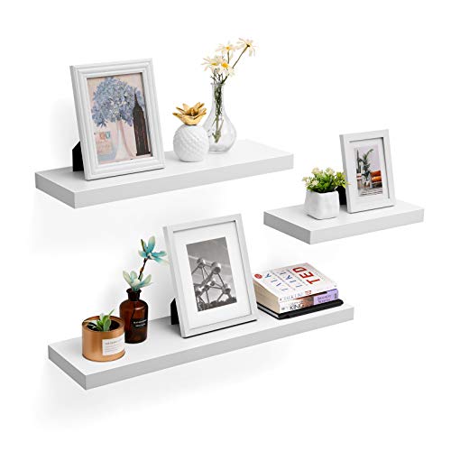 Floating Shelf, Wall Shelf for Books, Photos, Collectibles, Wall-Mounted Office Shelf, 40 x 20 x 3.8 cm, MDF, for Living Room, Kitchen, Hallway, Bedroom, Bathroom, White