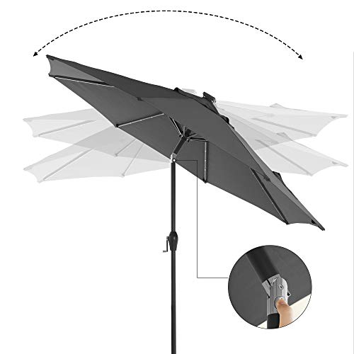 3 m Garden Parasol Umbrella with Solar-Powered LED Lights, Sunshade with UPF 50+ Protection, Tilting, Crank Handle for Opening Closing, Base Not Included, Grey