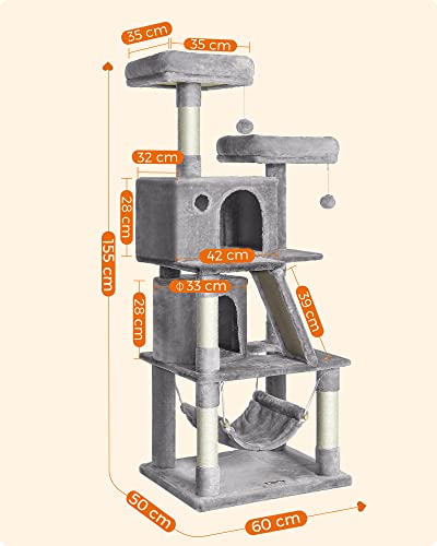 Cat Tree, Cat Condo with 2 Cat Caves, 155 cm, Light Grey