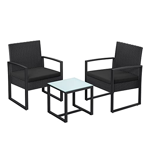 Balcony Garden Furniture Set PE Polyrattan Lounge Set Table and 2 Chairs Patio Furniture Easy Assembly Outdoor for Patio Balcony Garden Black