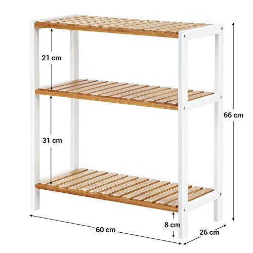 Bamboo Storage Shelf, 3-Tier Plants Shoe Rack, Multipurpose, in the Entryway, Bathroom, Living Room, Balcony, Kitchen, Natural and White