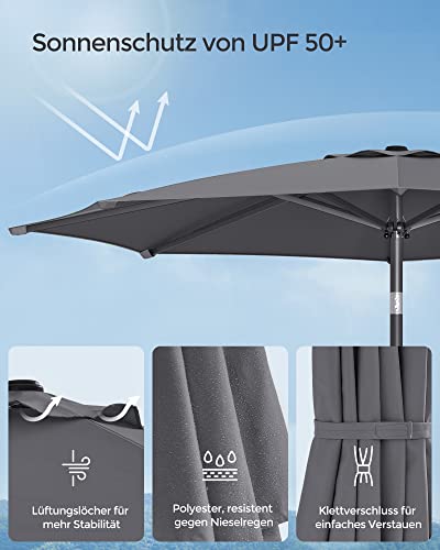 264 cm Garden Parasol Umbrella, UPF 50+, Sun Shade, 30° Tilt in 2 Directions, Crank Handle for Opening and Closing, for Outdoor Gardens Pool Balcony Patio, Base Not Included, Grey