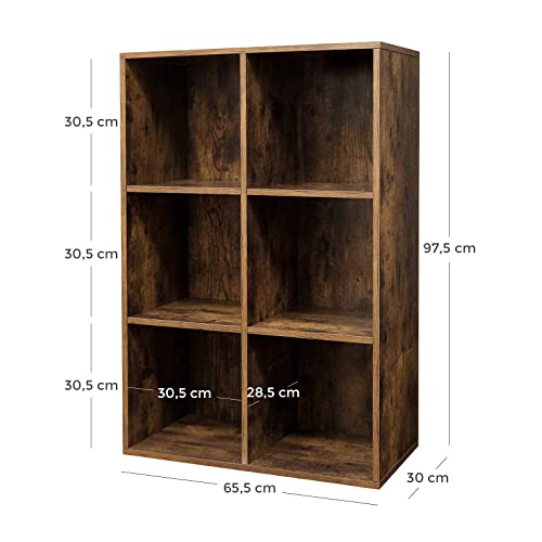 6-Cube Bookcase, Storage Unit, Display Rack for Trinkets, Souvenirs, Potted Plants, for Study Room, Office, Living Room, 65.5 x 30 x 97.5 cm, Rustic Brown