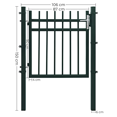 Garden Gate, Galvanised Iron Garden Door, Fence Gate, Sturdy and Durable, with Quality Lock, Handle and Key, 106 x 100 cm (L x H), Grey