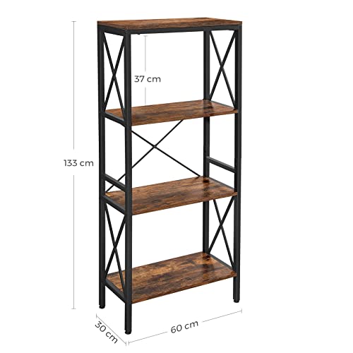 Bookshelf, Kitchen Shelf, Free Standing Shelf, Ladder Rack with 4 Open Shelves, for Corridor, Kitchen, Office, Stable Steel Frame, Industrial Style, Rustic Brown and Black