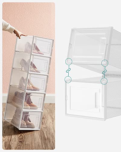 Shoe Boxes, Pack of 18 Stackable Shoe Storage Organisers, Foldable and Versatile for Sneakers, Fit up to UK Size 12, Transparent and White