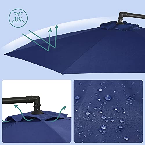 Cantilever Garden Patio Umbrella with Base, 3 m Offset Parasol, Banana Hanging Umbrella, Sunshade with Protection UPF 50+, Crank for Opening Closing, Navy Blue