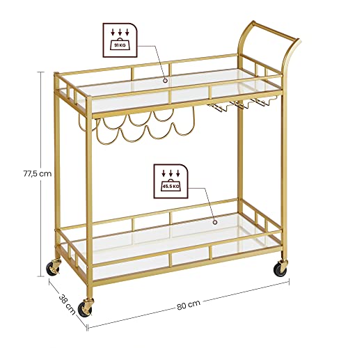 Serving Trolley Trolley Glass Holder 2 Mirrored Glass Shelves Bar Trolley Wine Cart Kitchen Dining Bar Gold