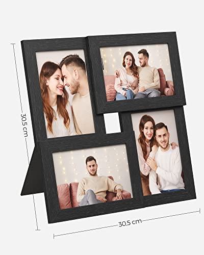 Picture Frames Collage for 4 photos, for 4" x 6" (10 x 15 cm), Wall Mounted Photo Gallery Display, Glass Front, Wood Grain, Black