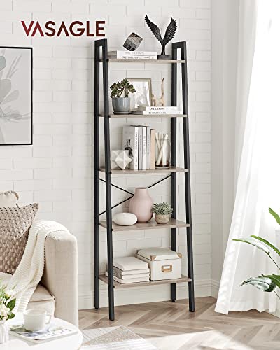 Standing Shelf Bookcase with 5 Shelves with Metal Frame Easy Assembly for Living Room Bedroom Kitchen 56 x 34 x 172 cm (L x W x H), Greige Black