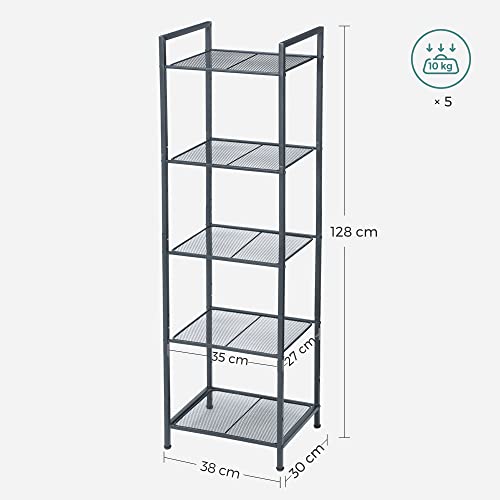 Bathroom Shelf Metal Kitchen Shelf 5 Tier Bathroom Shelf Standing Shelf Plant Shelf Expandable Adjustable Shelves Industrial Design for Bathroom Kitchen Black