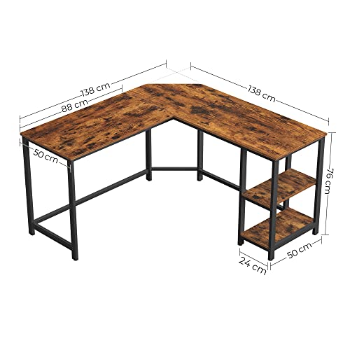 Computer Desk, L-Shaped Corner Desk, Workstation with Shelves for Home Office, Space-Saving, Easy to Assemble, Industrial, Rustic Brown and Black