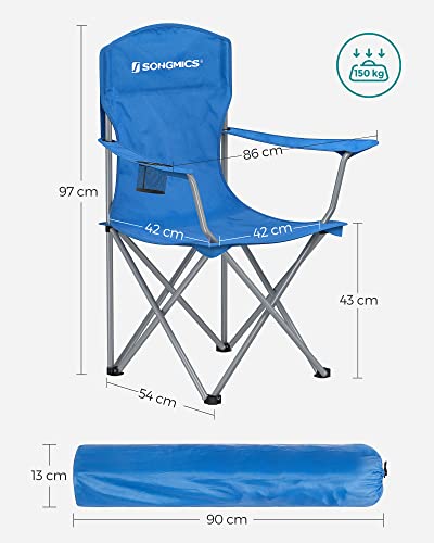 Set of 2 Folding Camping Chairs, Comfortable, Heavy Duty Structure, Max. Load Capacity 150 kg, with Cup Holder, Outdoor Chairs, Blue