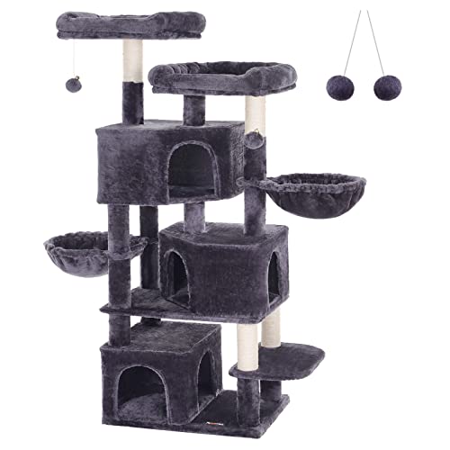 Large Cat Tree with 3 Cat Caves, 164 cm Cat Tower, Smoky Grey