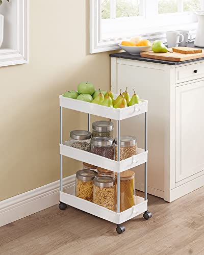 3-Tier Storage Trolley, Kitchen Trolley on Wheels, Narrow Trolley for Kitchen Bathroom Office or Small Spaces, 42 x 22.5 x 61 cm, White