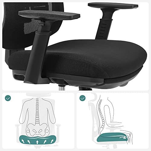 Ergonomic Office Chair with Footrest, Desk Chair with Lumbar Support, Adjustable Headrest and Armrest, Height Adjustment and Rocker Function, Maximum Load 150 kg, Black