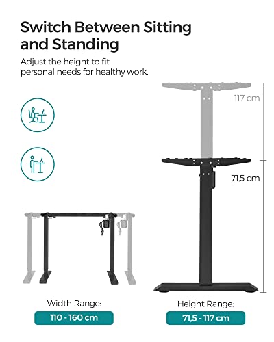 Height-adjustable electric desk, table frame, desk stand, without table top, with hook, infinitely adjustable, memory function, steel, black