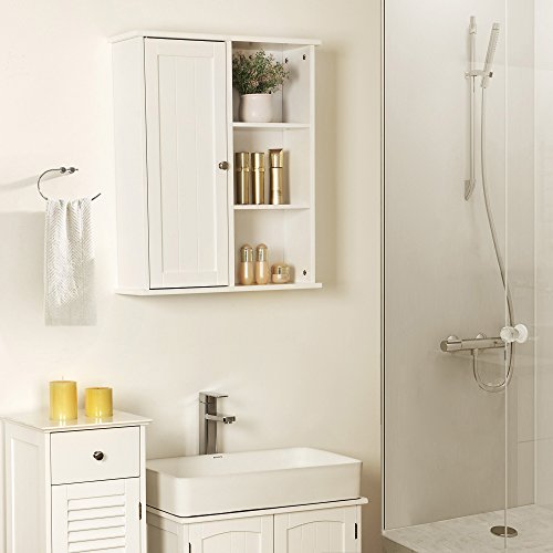 Bathroom Cabinet Wall Storage Organiser Hanging Corner Shelf Medicine Cabinet Wall Mounted No Mirror with One Door Compartments Adjustable Layer White 60 x 18 x 71 cm